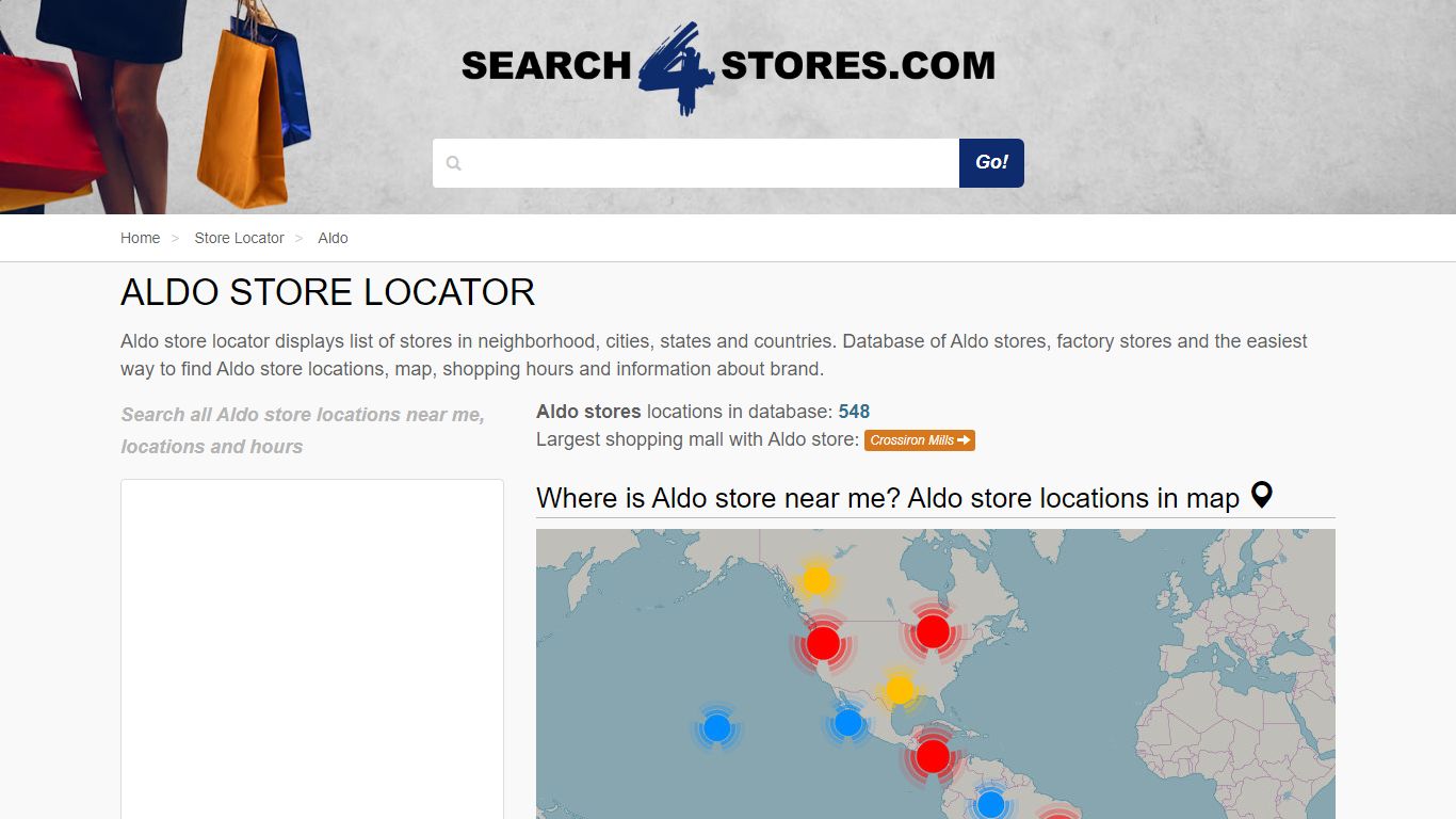 Aldo Store locator - store list, hours, locations | Search 4 Stores